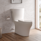 TOTO Aquia IV Arc Two-Piece Elongated Dual Flush 1.28 and 0.9 GPF Universal Height Toilet with CEFIONTECT, WASHLET+ Ready, Cotton White, Vitreous China, MS448124CEMFGN#01