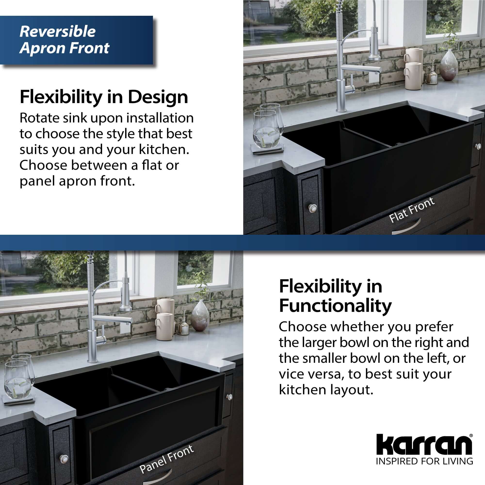 Karran Fireclay 33" Fireclay Farmhouse Sink with Accessories, 60/40 Double Bowl, Matte Black, FCP33DBMB