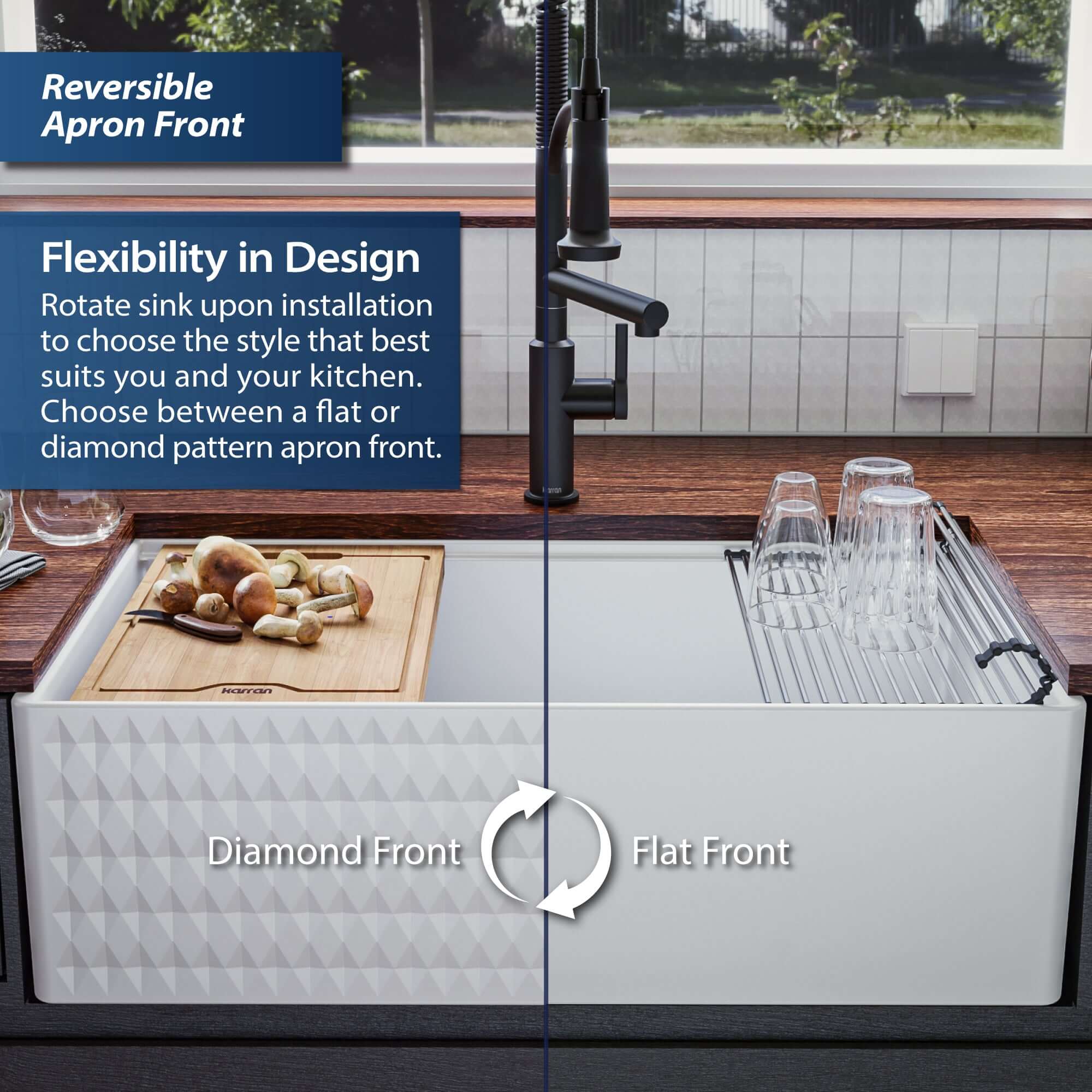 Karran Fireclay 33" Fireclay Workstation Farmhouse Sink with Accessories, White, FCWSD33SBWH-PK1