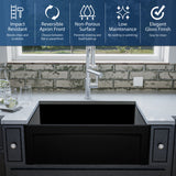 Karran Fireclay 30" Fireclay Farmhouse Sink with Accessories, Matte Black, FCP30SBMB