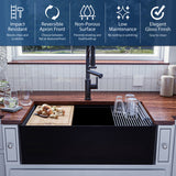 Karran Fireclay 33" Fireclay Workstation Farmhouse Sink with Accessories, Matte Black, FCWSD33SBMB-PK1