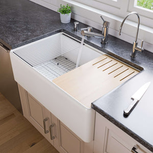Alternate Image for ALFI brand 33" Fireclay Workstation Farmhouse Sink with Accessories, White, ABFS3320S-W