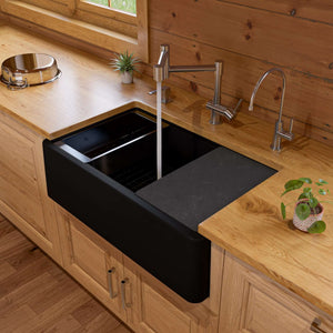 Alternate Image for ALFI brand 33" Granite Composite Workstation Farmhouse Sink with Accessories, Black, No Faucet Hole, AB33FARM-BLA