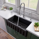 ALFI 33" Fireclay Farmhouse Kitchen Sink, Single Bowl, Reversible, Black Matte, AB3318HS-BM