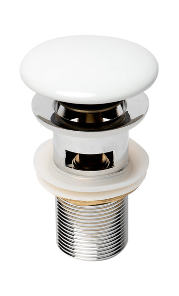 ALFI brand Brass, AB8056-W White Ceramic Mushroom Top Pop Up Drain for Sinks with Overflow