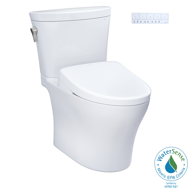 TOTO WASHLET+ Aquia IV Arc Two-Piece Elongated Dual Flush 1.28 and 0.9 GPF Toilet with Auto Flush S7A Contemporary Bidet Seat, Cotton White, Vitreous China|Plastic, MW4484736CEMFGNA#01