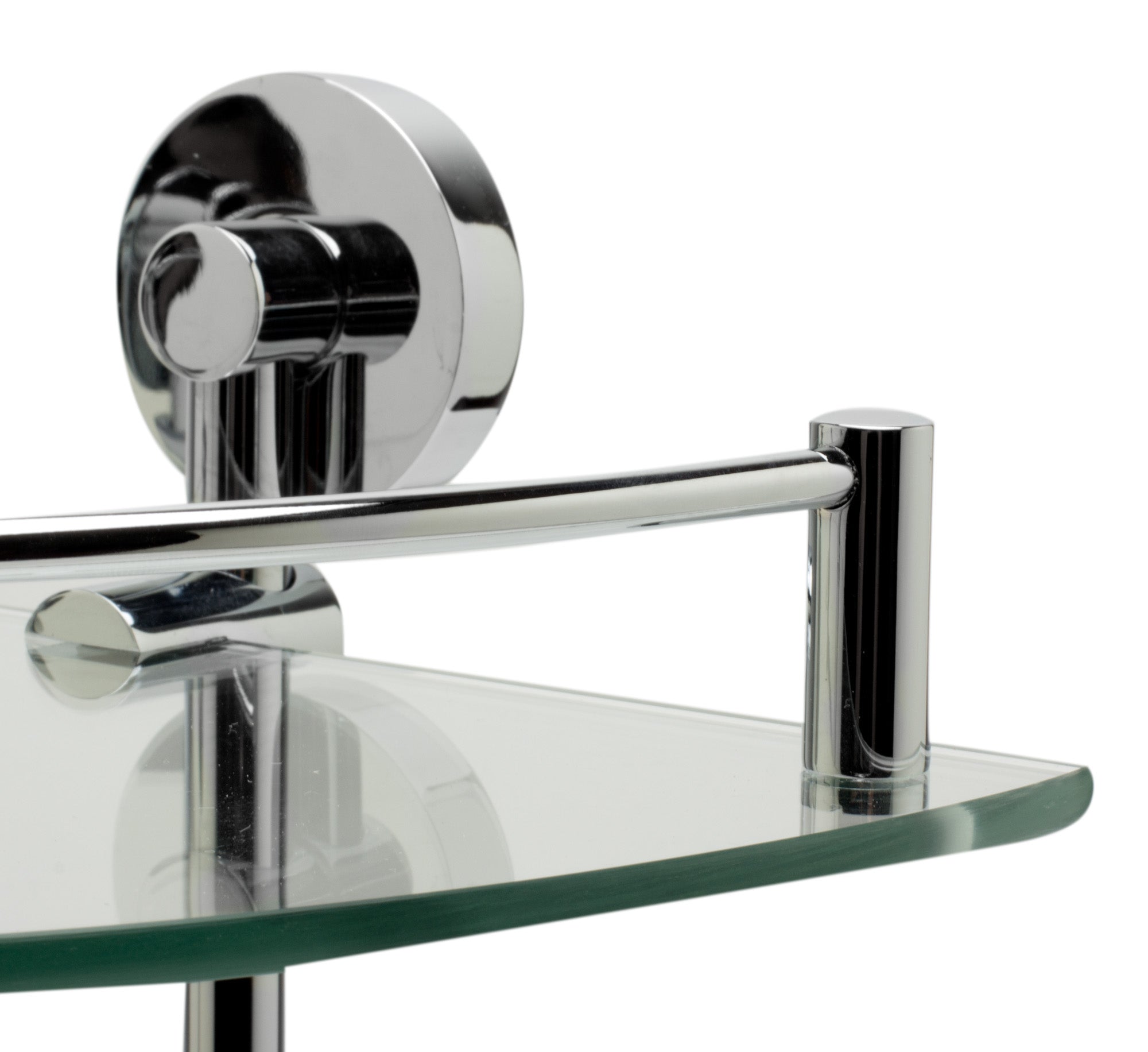 ALFI brand AB9548 Polished Chrome Corner Mounted Double Glass Shower Shelf Bathroom Accessory, Brass, Grey
