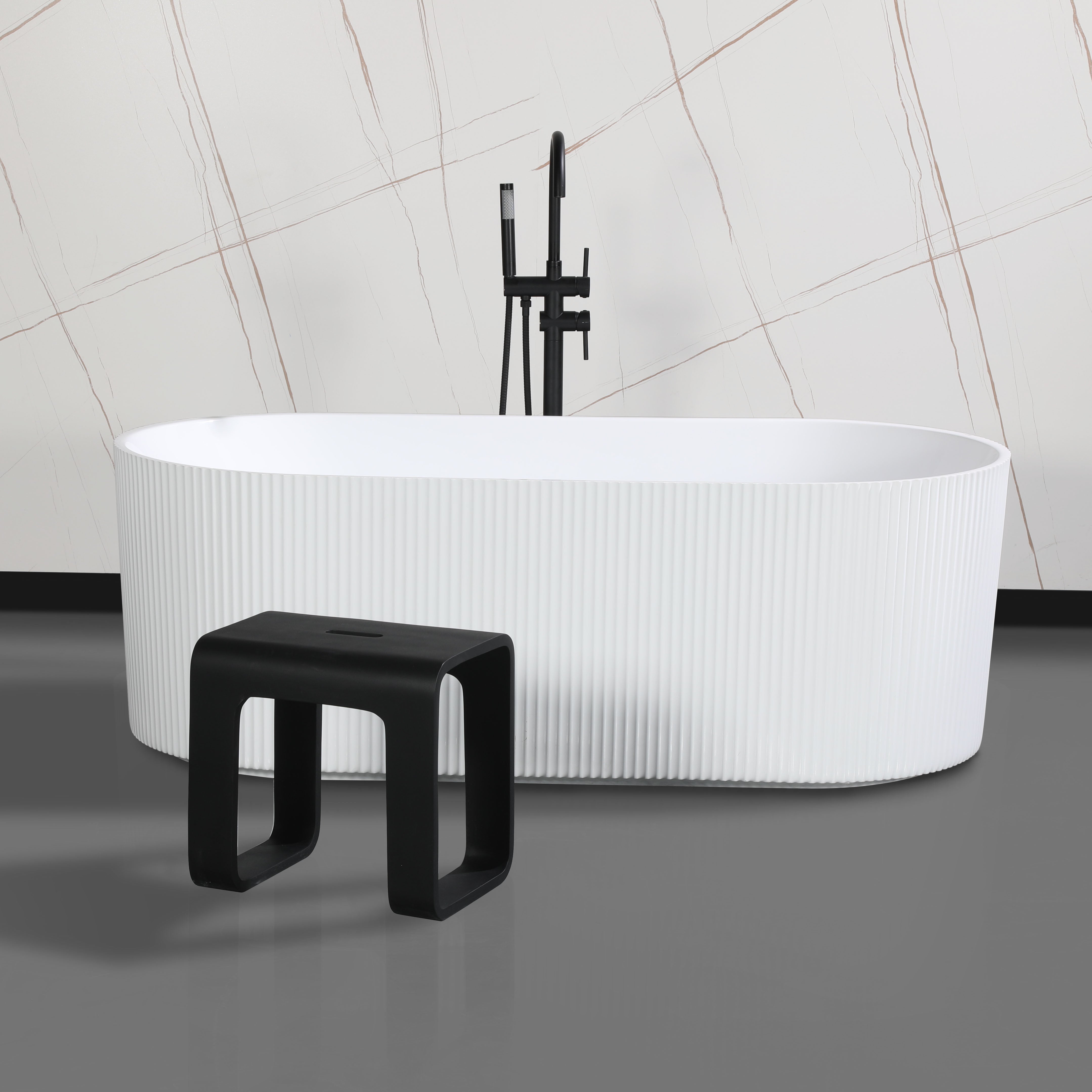 ALFI brand ABST99BM Black Matte Solid Surface Resin Bathroom / Shower Stool