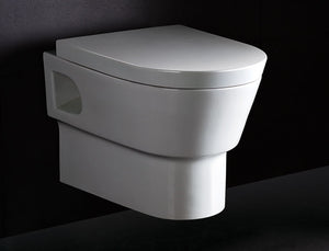 Alternate Image for EAGO Porcelain, White, WD332 Round Modern Wall Mount Dual Flush Toilet Bowl