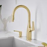 Blanco Rivana High-Arc Pull-Down Dual-Spray Kitchen Faucet, Satin Gold, 1.5 GPM, Brass, 442985