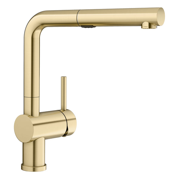 Blanco Linus Low Arc Pull-Out Dual-Spray Kitchen Faucet, Satin Gold, 1.5 GPM, Brass, 526686