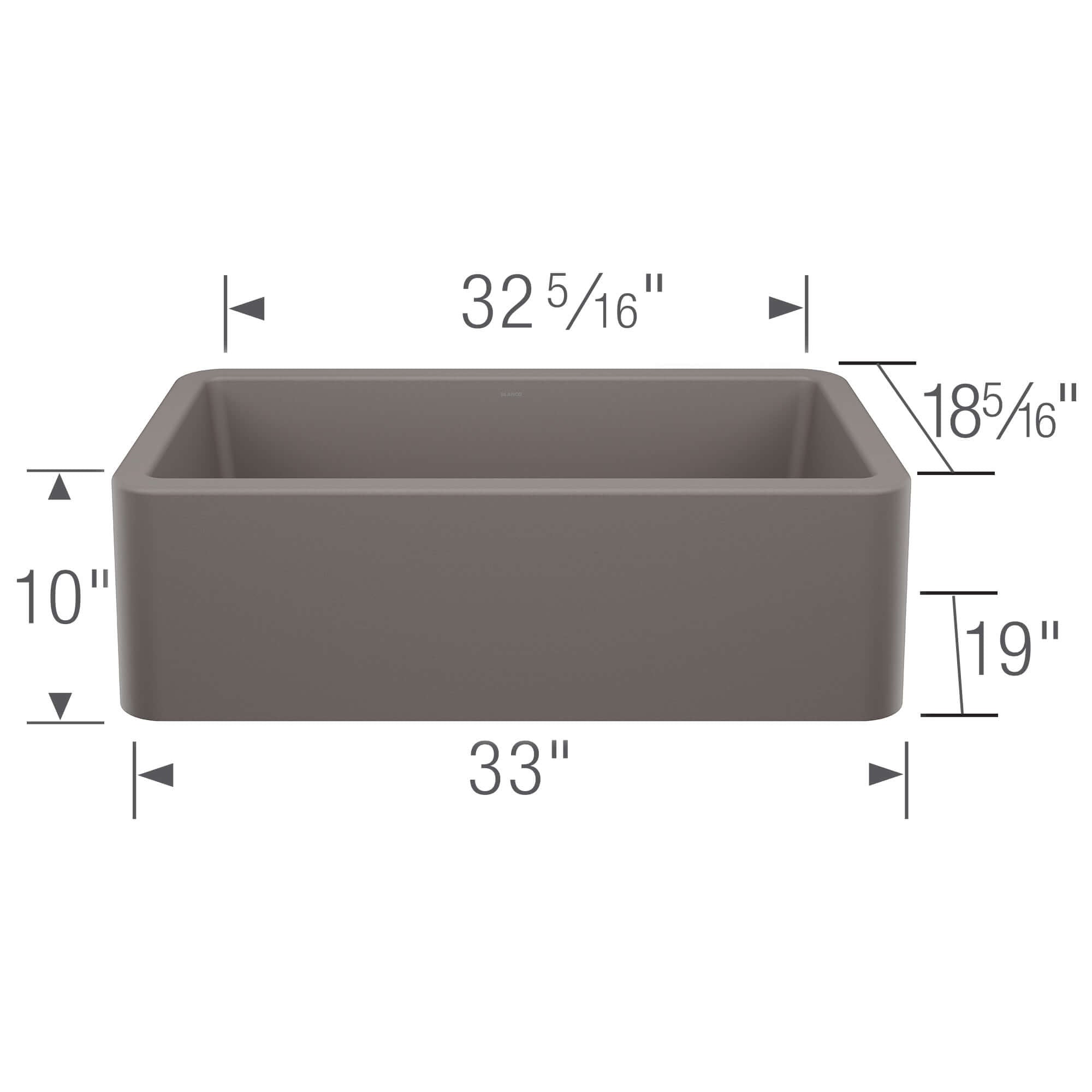 Blanco Ikon 33" Silgranit Farmhouse Sink, Volcano Gray, No Faucet Hole, 443114