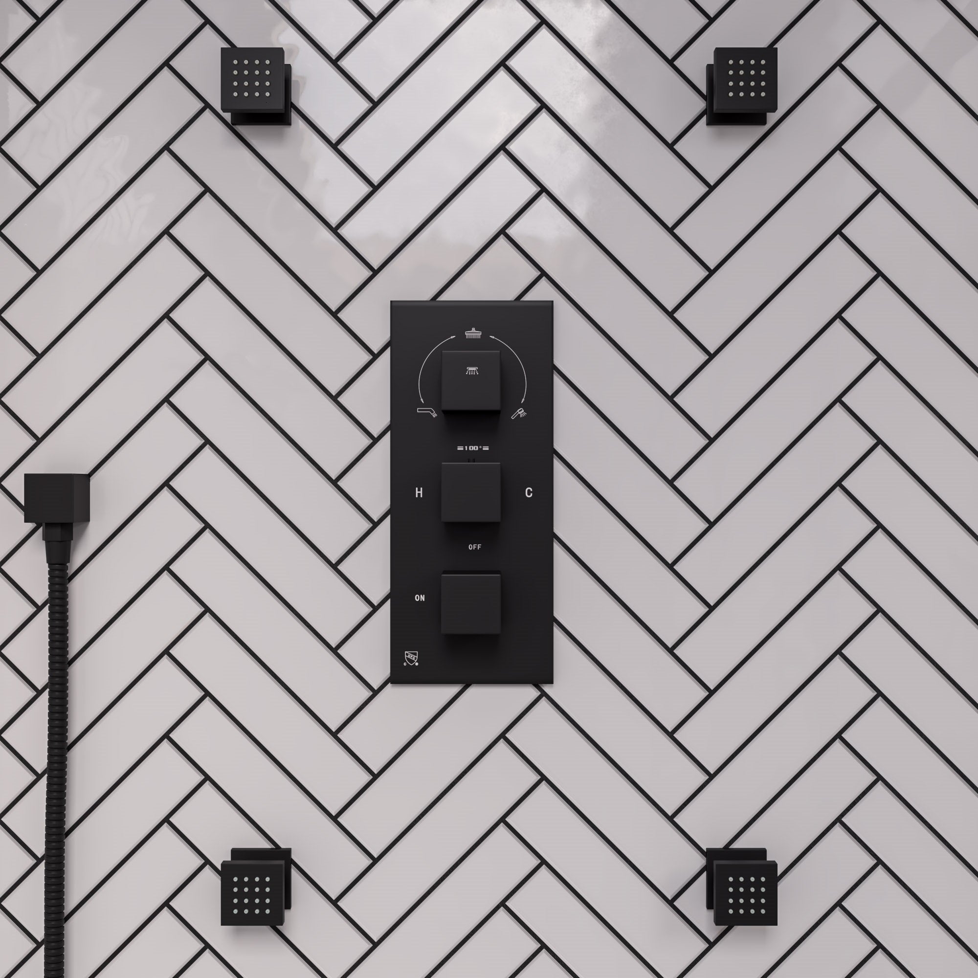 ALFI brand AB2801-BM Black Matte 3-Way Thermostatic Valve Shower Mixer Square Knobs, Brass