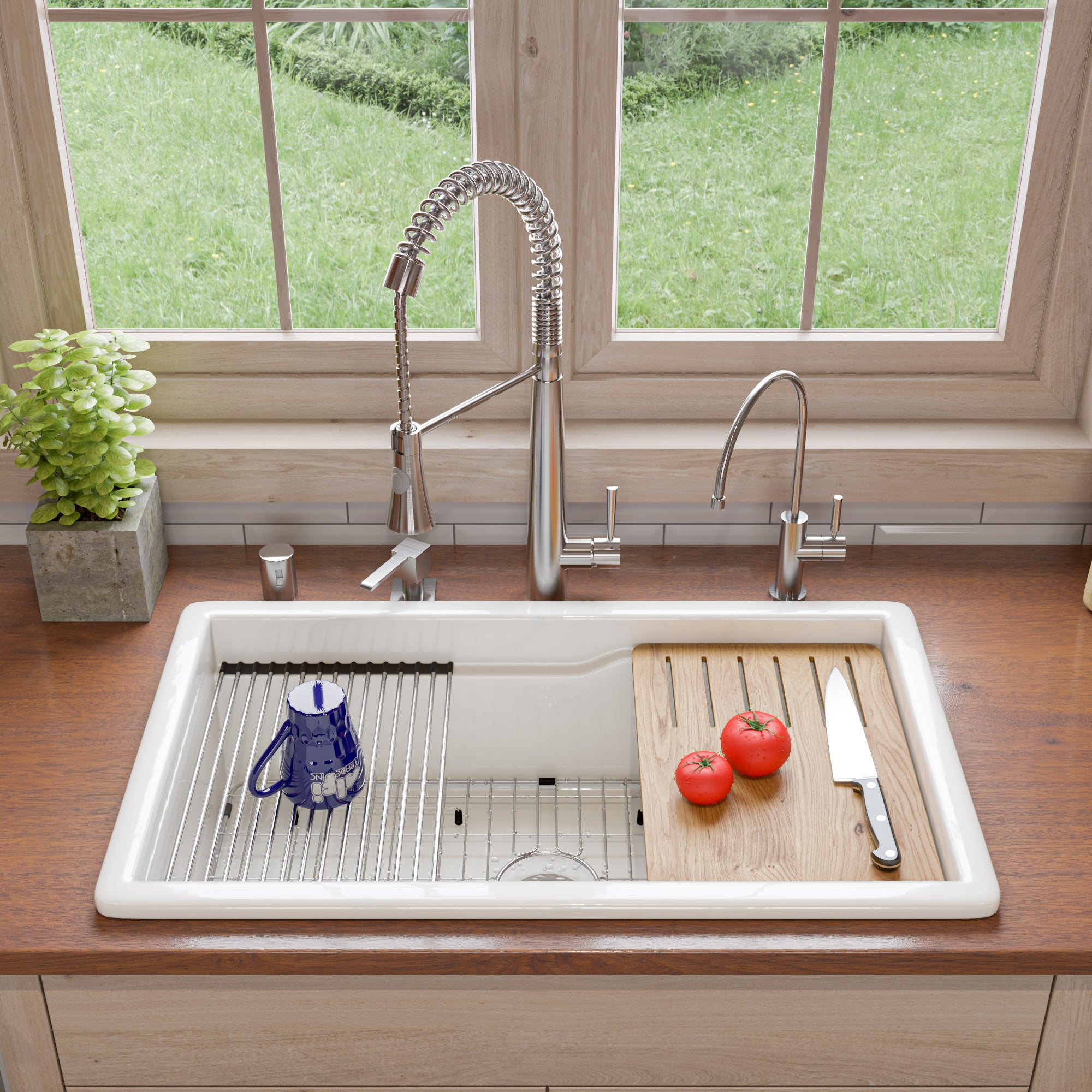 ALFI brand 32 fireclay workstation farmhouse step rim sink white product image