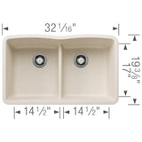 Blanco Diamond 32" Undermount Silgranit Kitchen Sink, 50/50 Double Bowl, Soft White, No Faucet Hole, 443069