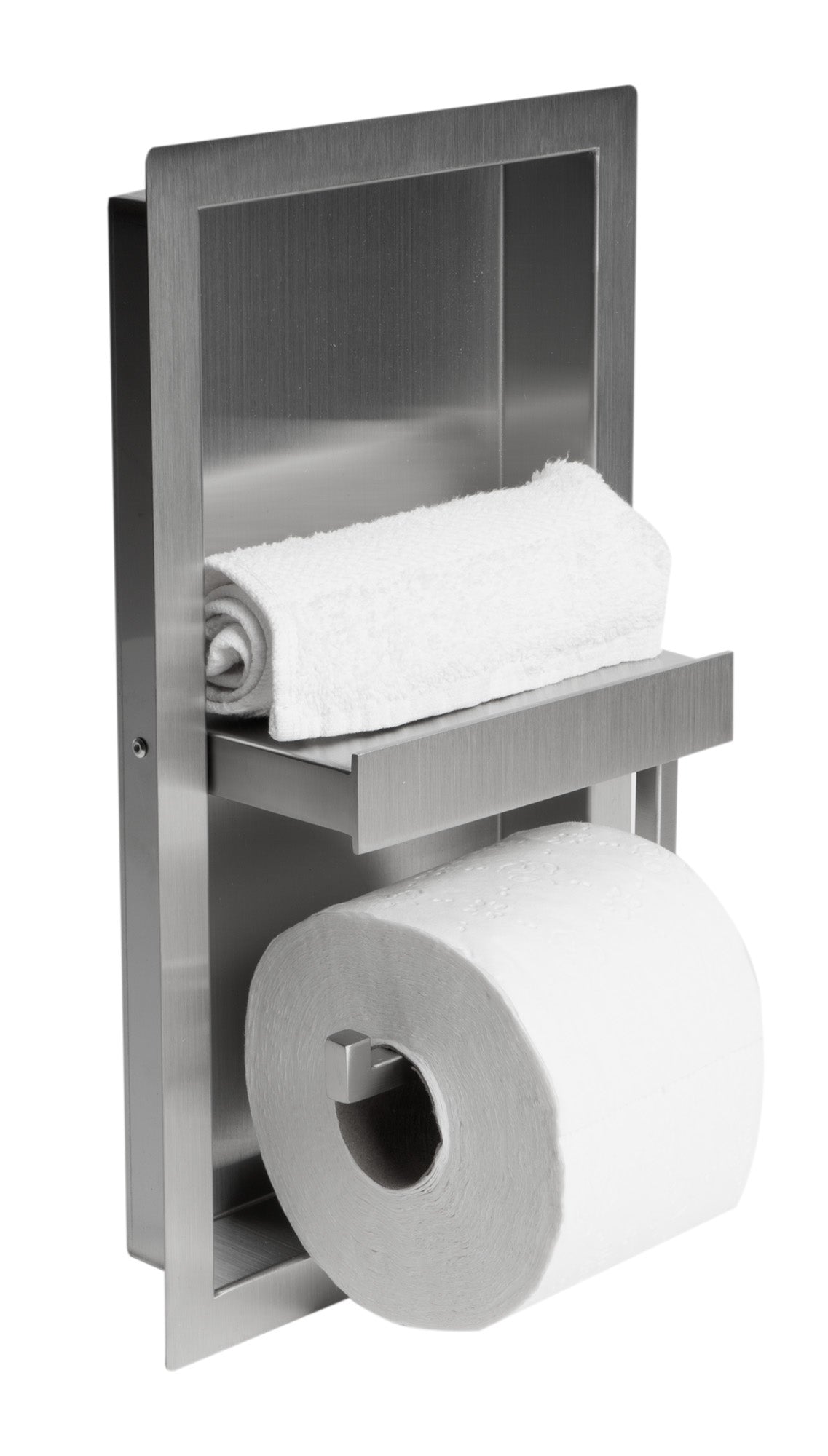 ALFI brand ABTPN88-BSS Brushed Stainless Steel Recessed Toilet Paper Holder Niche, 19 Gauge