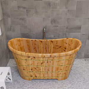 Alternate Image for ALFI brand 63" Cedar Wood Free Standing Oval Bathtub, Natural Wood, AB1105