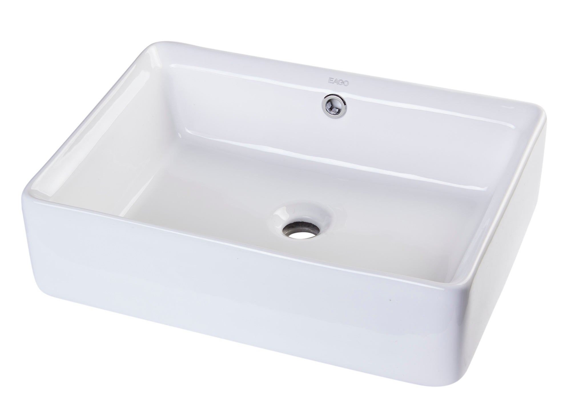 Eago 19.63" x 14.13" Rectangle Above Mount Porcelain Bathroom Sink, White, No Faucet Hole, BA131