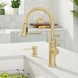 Blanco Empressa High Arc Pull-Down Dual-Spray Kitchen Faucet, Satin Gold, 1.5 GPM, Brass, 442980