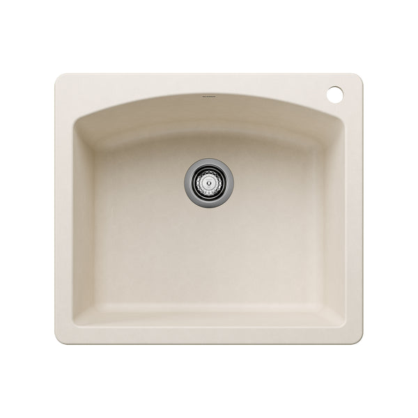 Blanco Diamond 25" Dual Mount Silgranit Kitchen Sink, Soft White, 1 Faucet Hole, 443060