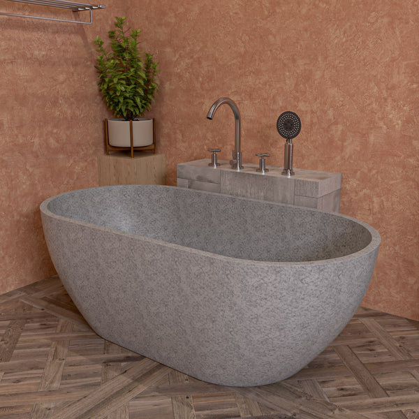 ALFI brand 59" Concrete Free Standing Oval Bathtub, Gray Matte, ABCO59TUB