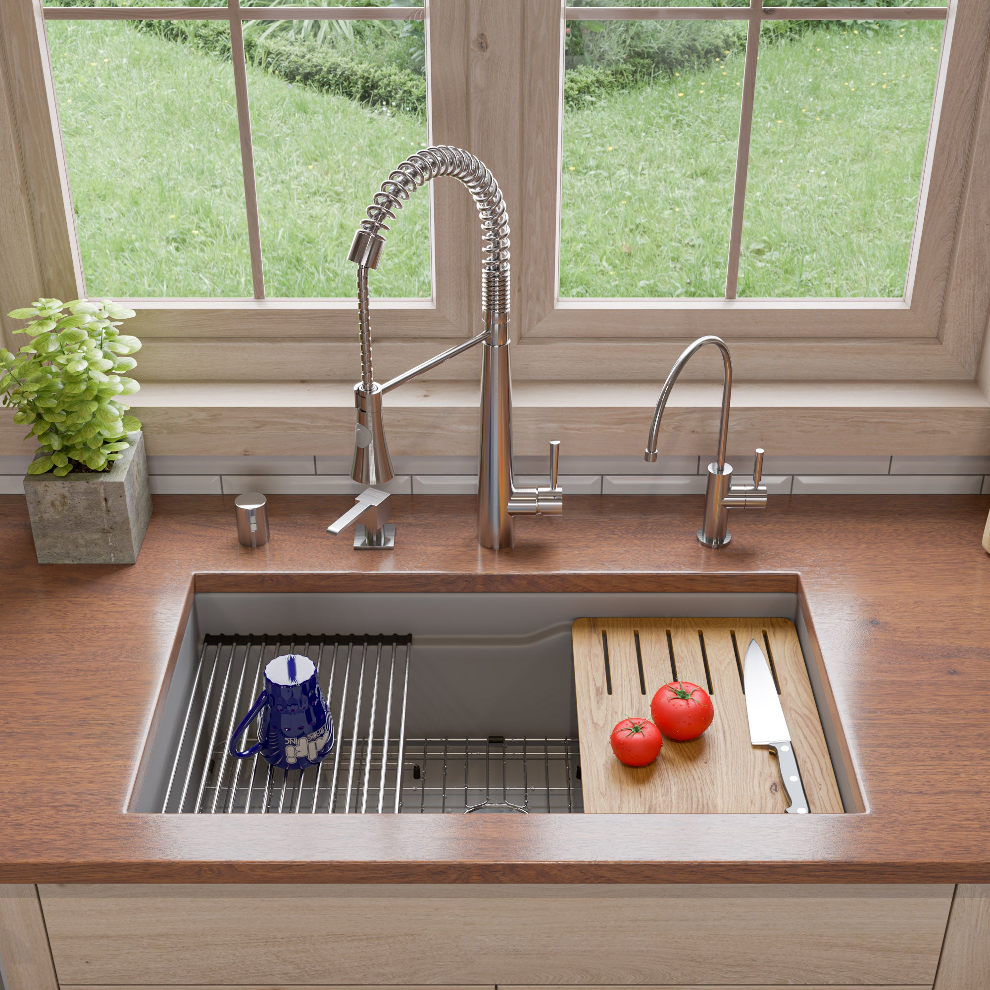 ALFI brand 32 fireclay workstation farmhouse step rim sink gray matte product image