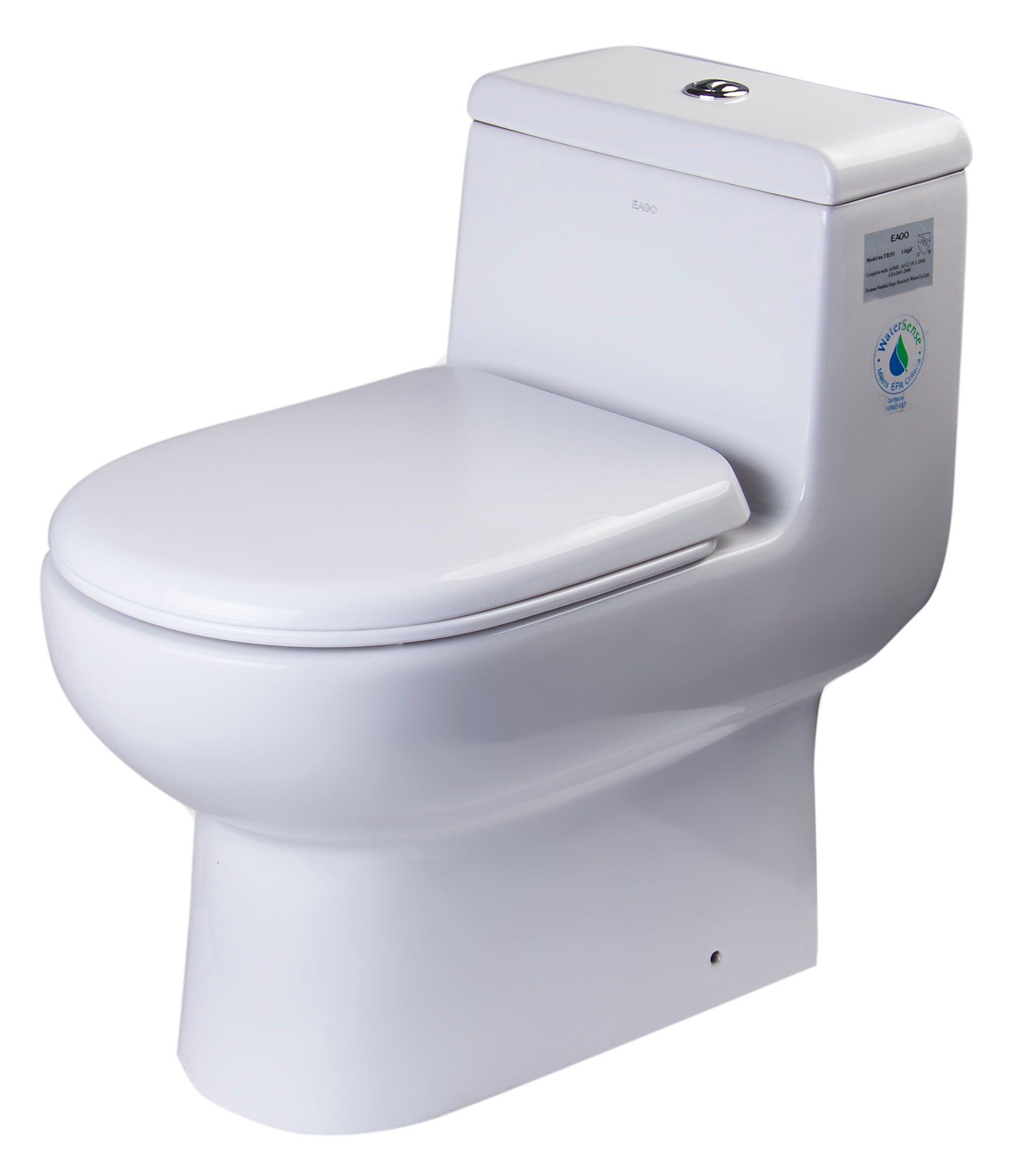 EAGO Porcelain, White, TB351 Dual Flush One Piece Eco-Friendly High-Efficiency Low Flush Ceramic Toilet