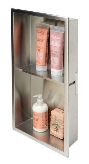 Alternate Image for ALFI brand ABN1224-BSS 12 x 24 Brushed Stainless Steel Vertical Double Shelf Bath Shower Niche, 20 Gauge