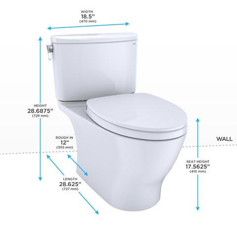 TOTO Nexus Two-Piece Elongated 1.28 GPF Universal Height Toilet with CEFIONTECT and SS124 SoftClose Seat, WASHLET+ Ready, Bone, Vitreous China, MS442124CEFG#03