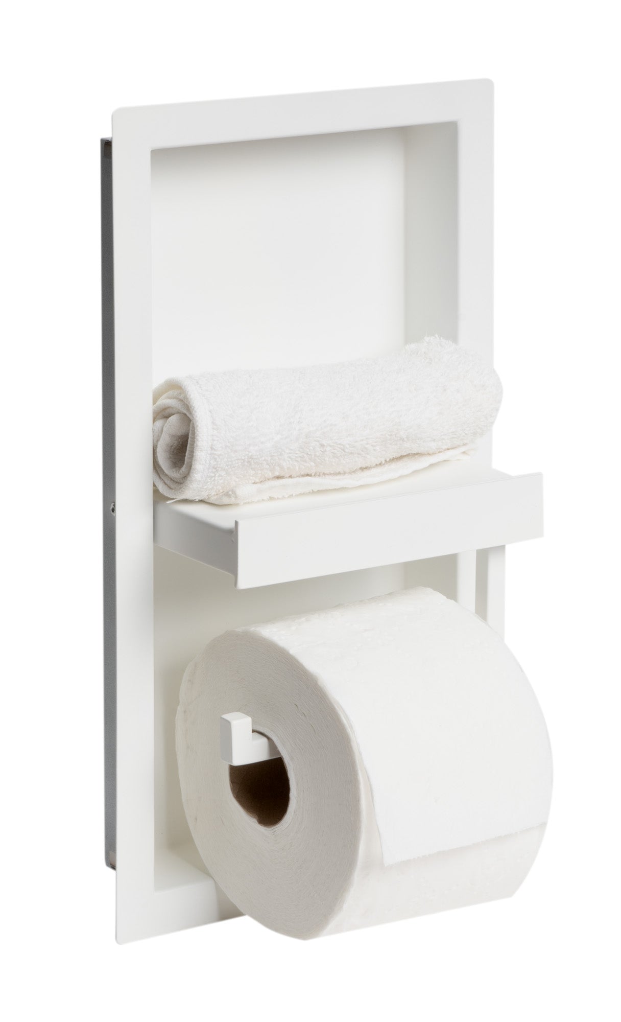 ALFI brand ABTPNC88-W White Matte Stainless Steel Recessed Toilet Paper Holder Niche, 19 Gauge