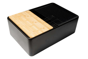 Alternate Image for ALFI brand 30" Fireclay Workstation Farmhouse Step Rim Sink with Accessories, Black Matte, No Faucet Hole, ABFS3020-BM