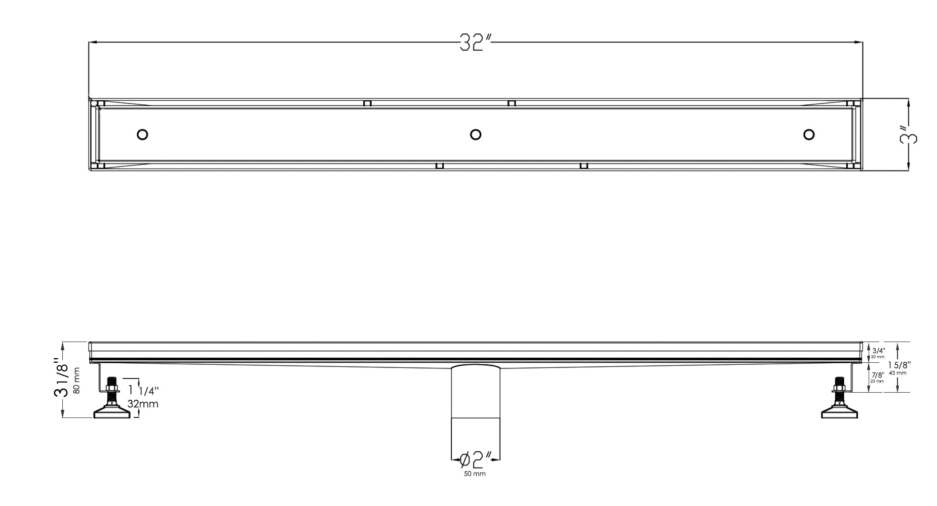 ALFI brand ABLD32A 32" Modern Stainless Steel Linear Shower Drain w/o Cover, Grey