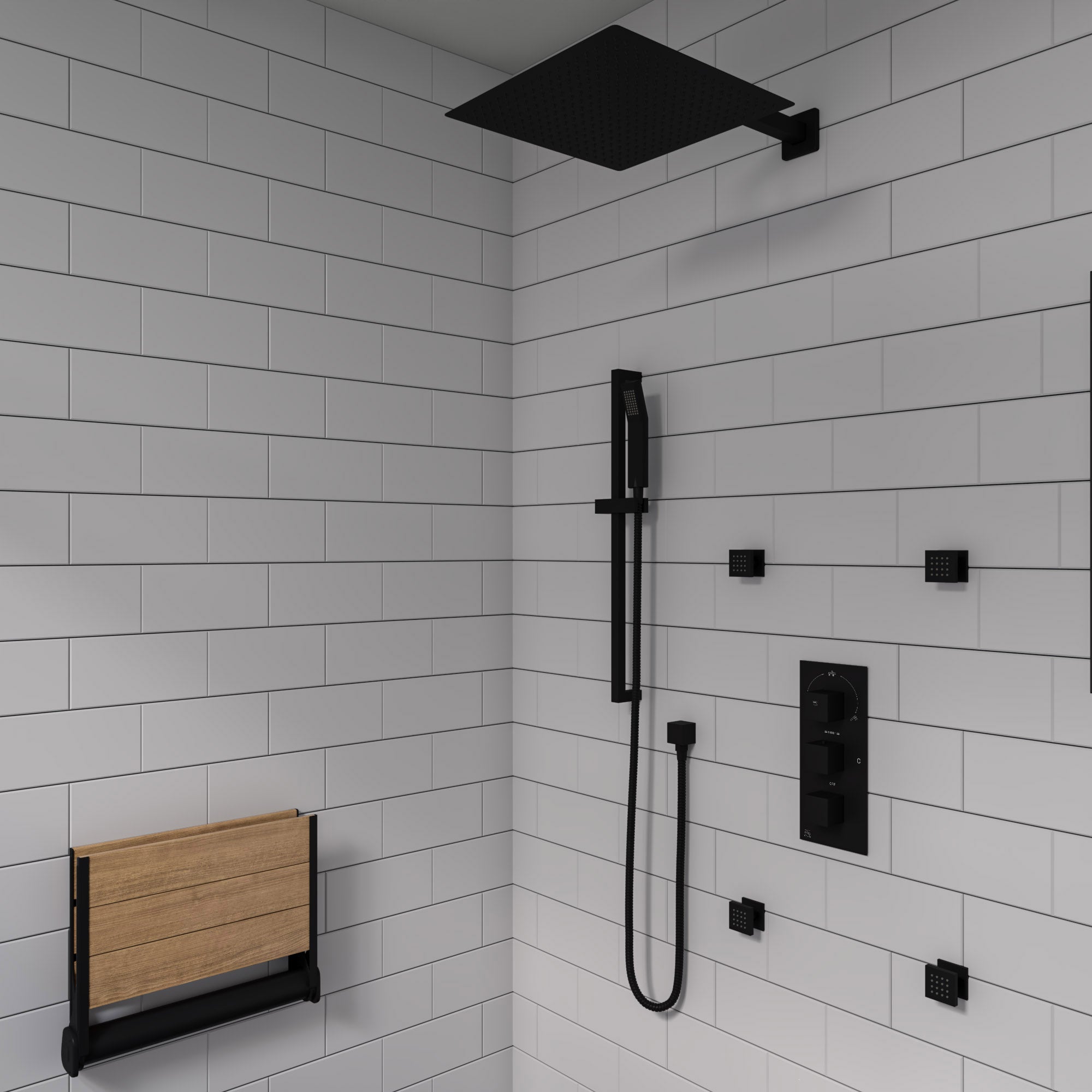ALFI brand AB7606-BM Black Matte Square Sliding Rail Hand Shower Set, Brass