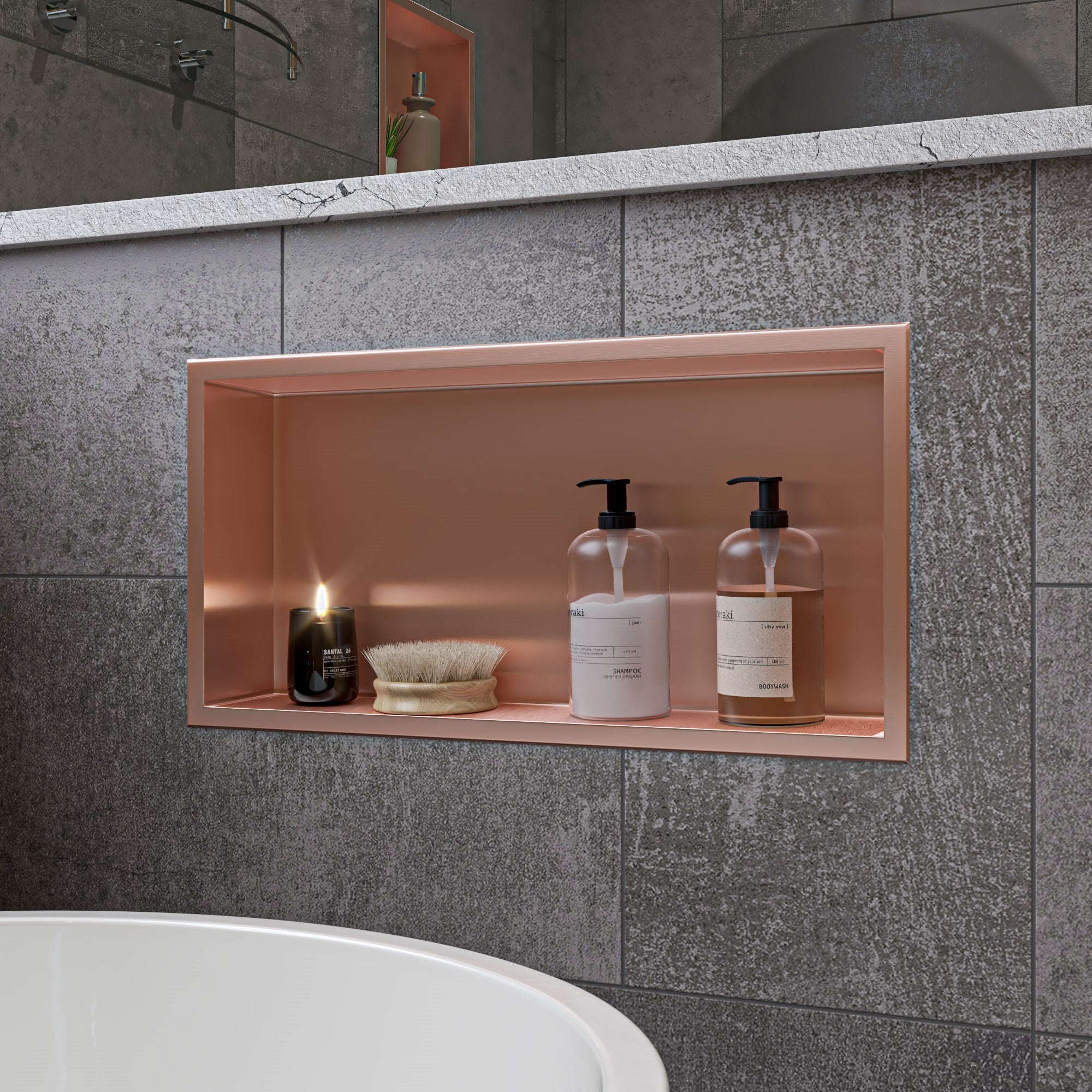 ALFI brand ABNP2412-BC 24" x 12" Brushed Copper PVD Stainless Steel Horizontal Single Shelf Shower Niche, 20 Gauge