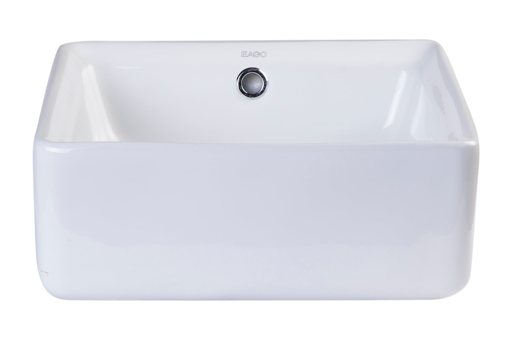 Eago 15" x 15" Square Above Mount Porcelain Bathroom Sink, White, No Faucet Hole, BA130