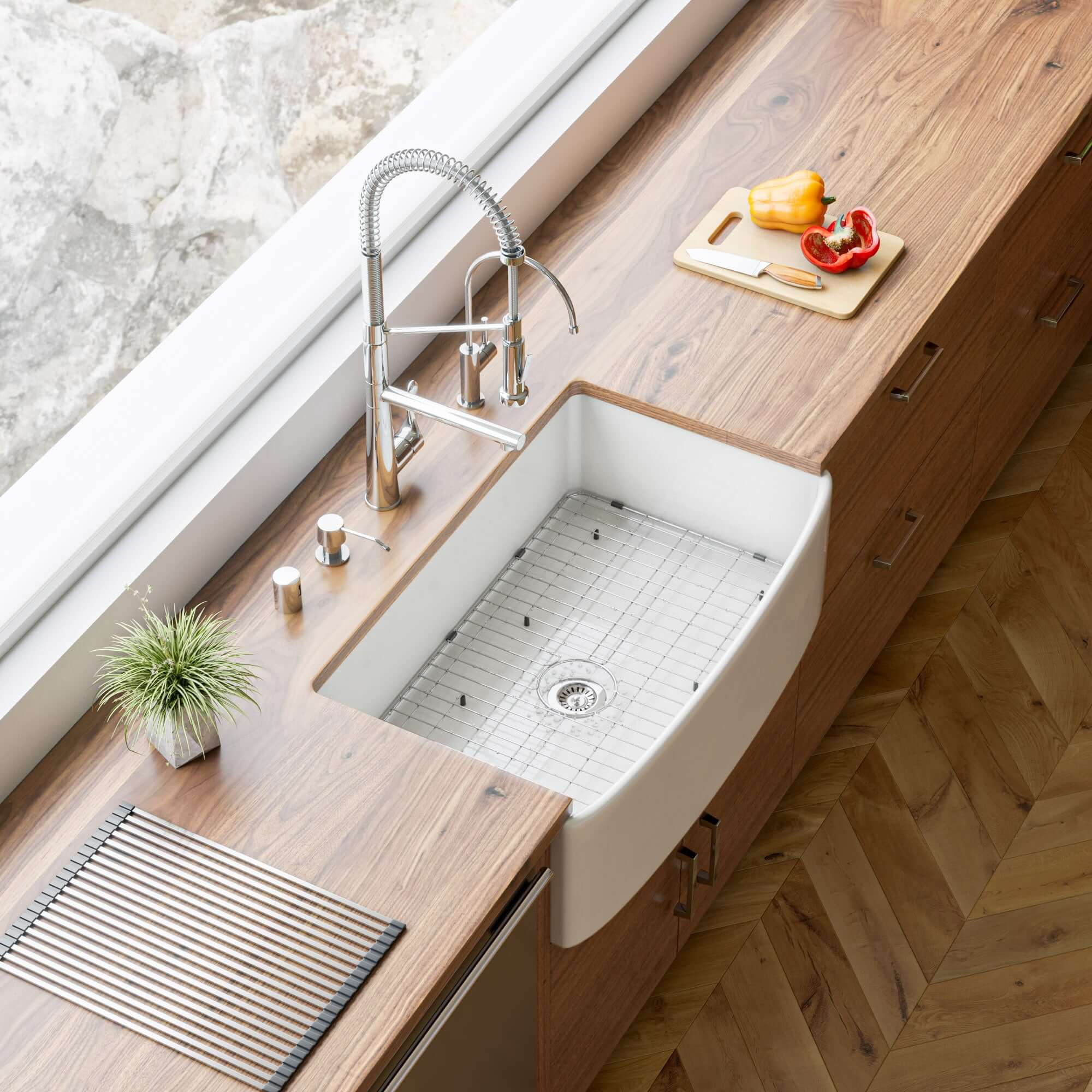 ALFI brand 33" Fireclay Farmhouse Sink with Accessories, White, ABFC3320S-W