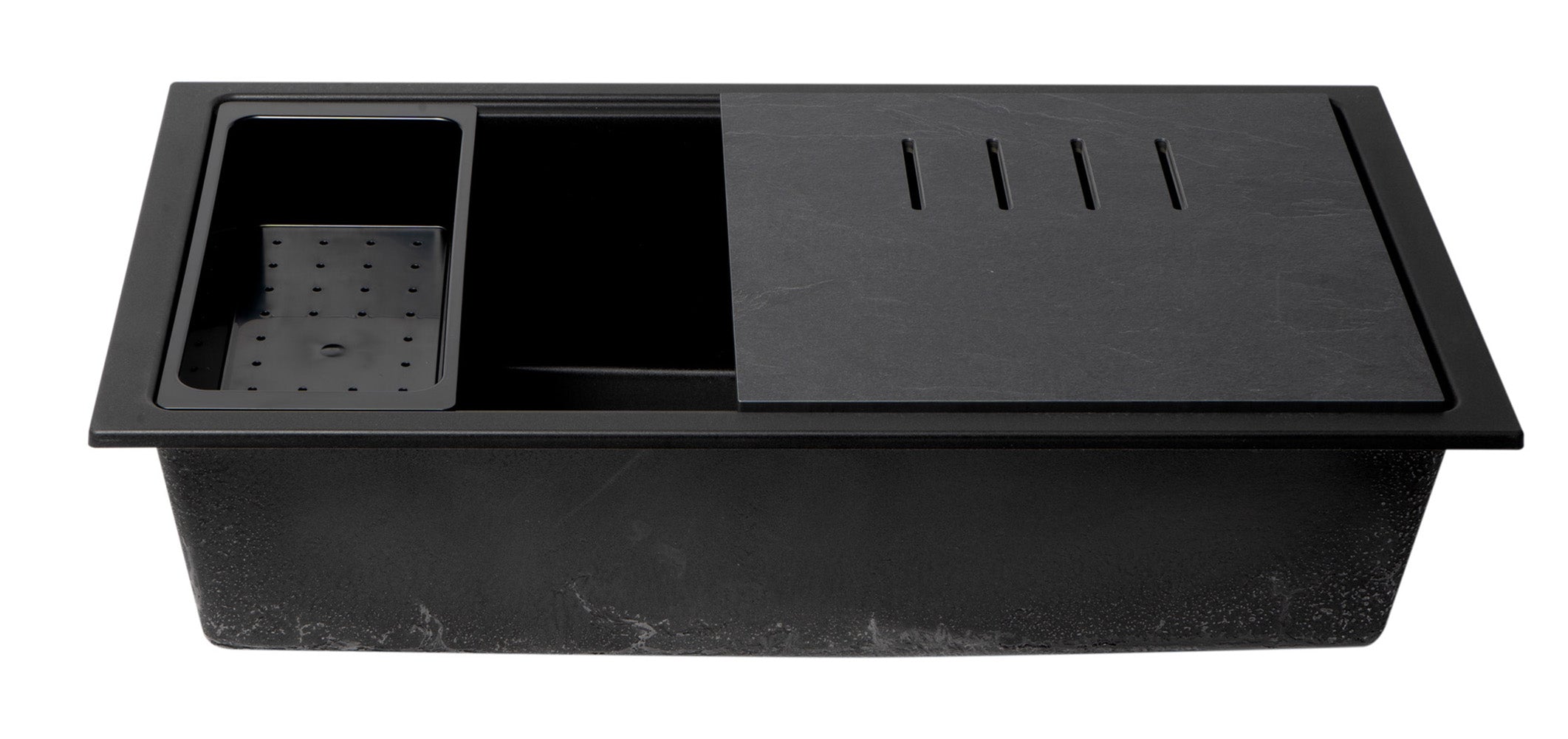 ALFI brand 34" Under Mount Granite Composite Workstation Kitchen Sink with Accessories, Black, No Faucet Hole, AB3418SBUM-BLA