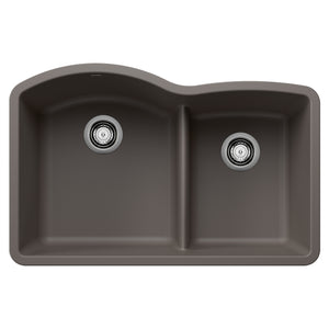 Alternate Image for Blanco Diamond 32" Undermount Silgranit Kitchen Sink, 60/40 Double Bowl, Volcano Gray, No Faucet Hole, 443102