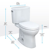 TOTO Drake II Two-Piece Elongated 1.28 GPF Universal Height Toilet with CEFIONTECT and SS124 SoftClose Seat, WASHLET+ Ready, Cotton White, Vitreous China|Plastic, MS454124CEFG#01