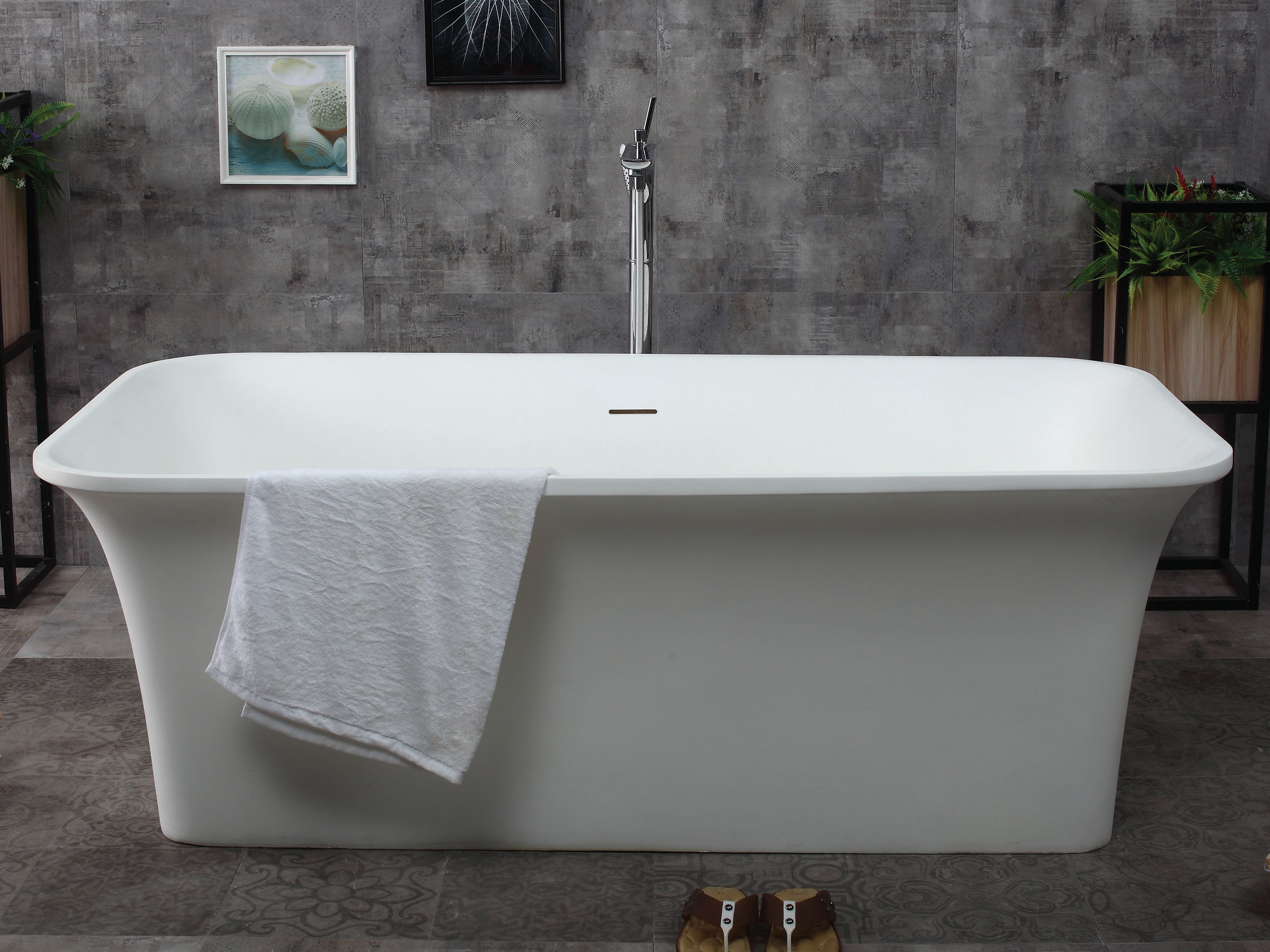 ALFI brand 67" Solid Surface Smooth Resin Free Standing Rectangle Soaking Bathtub, White Matte, AB9942