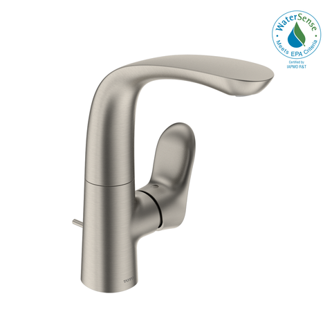 TOTO GO 1.2 GPM Single Side-Handle Bathroom Sink Faucet with COMFORT GLIDE Technology and Drain Assembly, Brushed Nickel, Brass, TLG01309U#BN