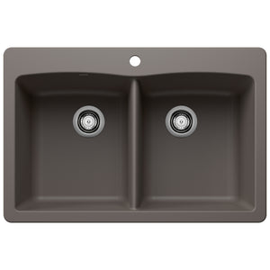 Alternate Image for Blanco Diamond 33" Dual Mount Silgranit Kitchen Sink, 50/50 Double Bowl, Volcano Gray, 1 Faucet Hole, 443104