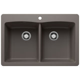 Blanco Diamond 33" Dual Mount Silgranit Kitchen Sink, 50/50 Double Bowl, Volcano Gray, 1 Faucet Hole, 443104