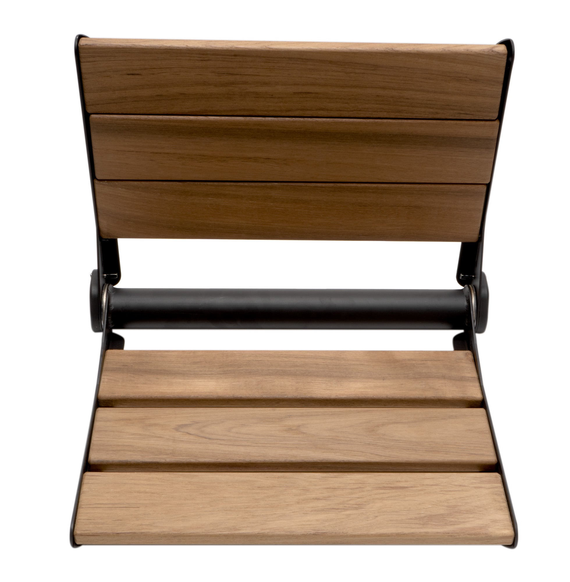 ALFI brand ABS17-BM Black Matte 17" Wide Foldable Teak Shower Seat with Backrest, Teak Wood, Natural Wood