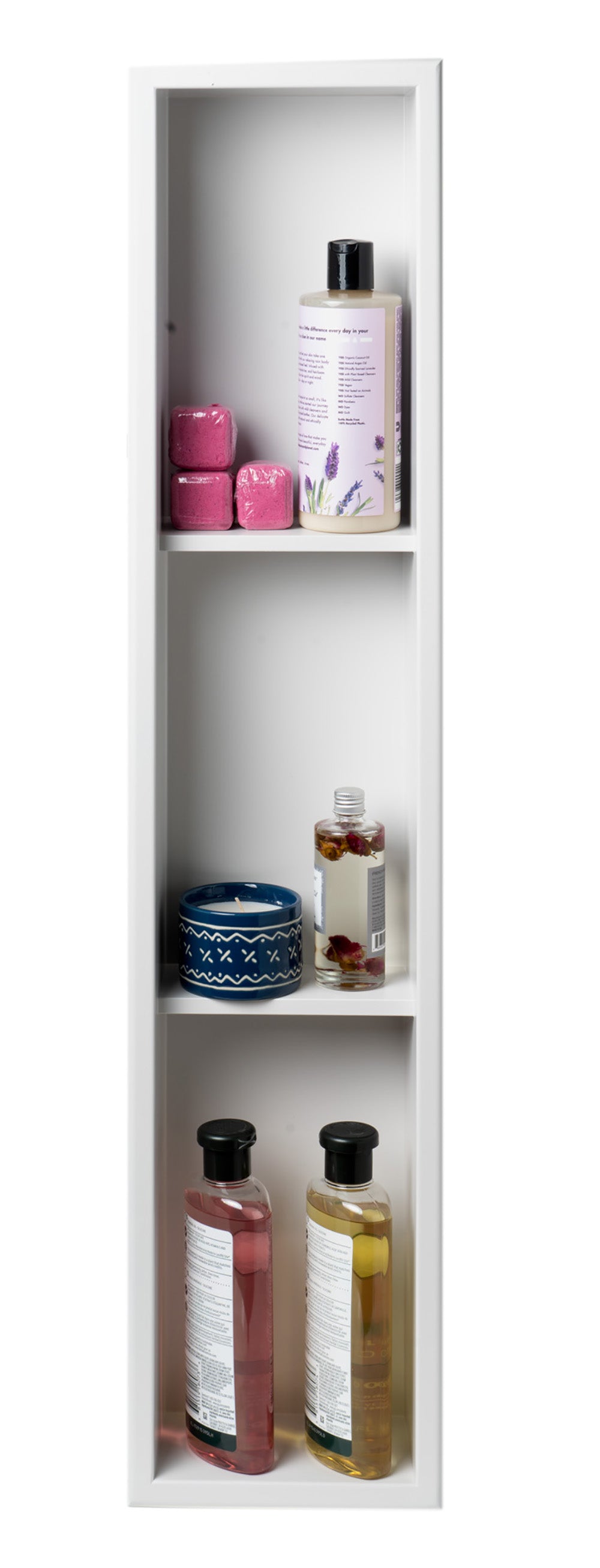 ALFI brand ABNC0836-W 8" x 36" White Matte Stainless Steel Vertical Triple Shelf Bath Shower Niche, 20 Gauge