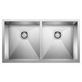 Blanco Quatrus 32" Undermount Stainless Steel Kitchen Sink, 50/50 Double Bowl, Satin Polish, 18 Gauge, No Faucet Hole, 443053