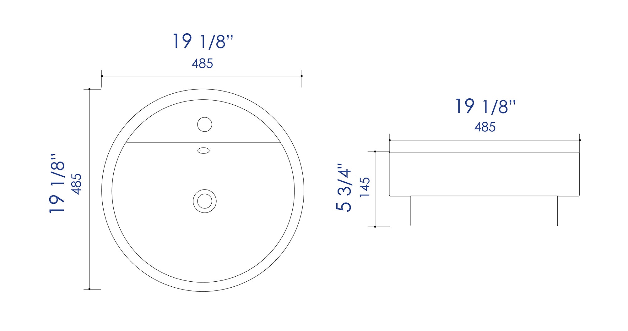 ALFI brand 19.13" x 19.13" Round Drop In Porcelain Bathroom Sink, White, 1 Faucet Hole, ABC702