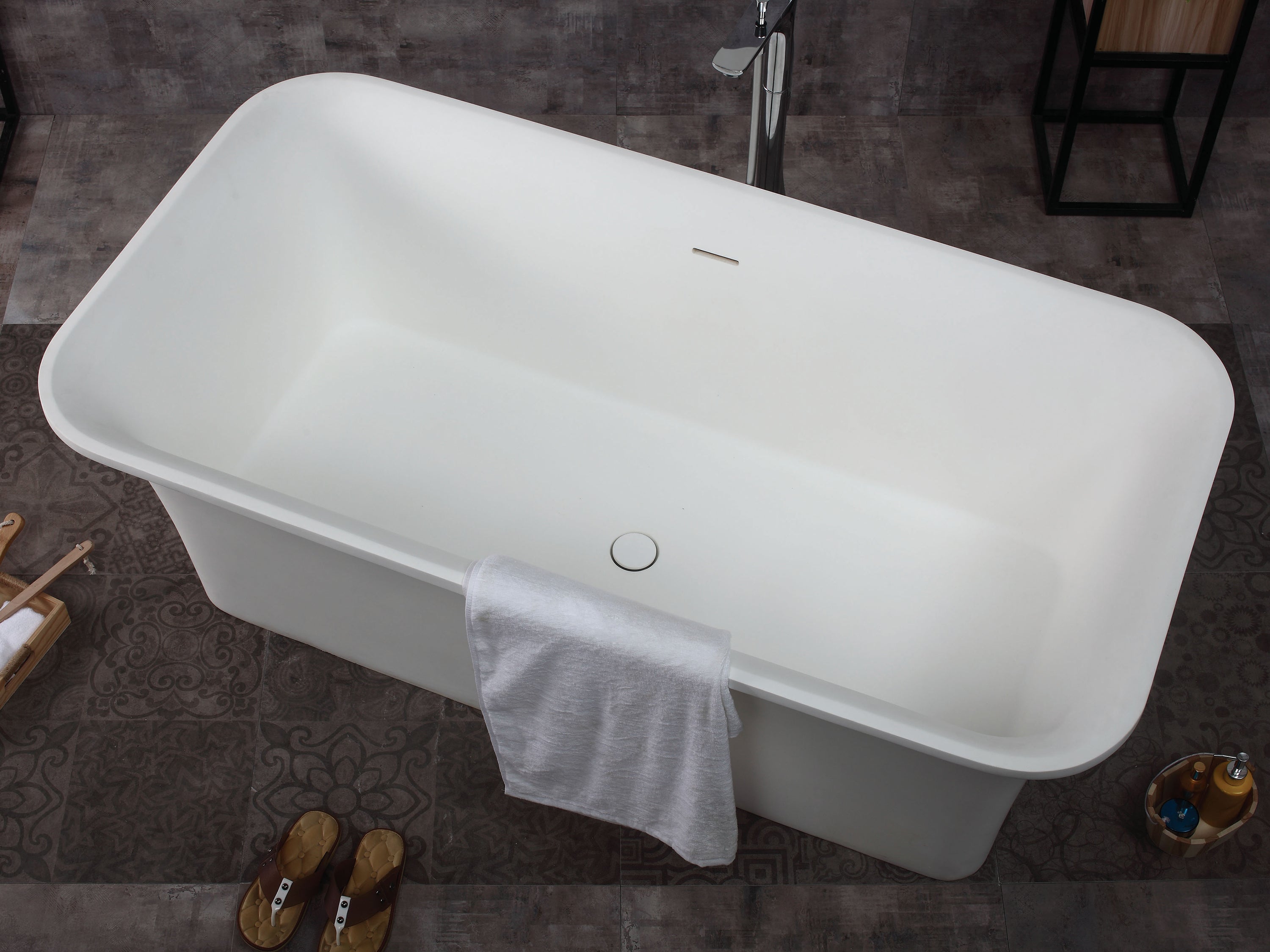 ALFI brand 67" Solid Surface Smooth Resin Free Standing Rectangle Soaking Bathtub, White Matte, AB9942