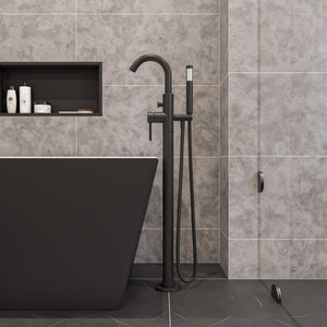 Alternate Image for ALFI brand Brass, AB2534-BM Black Matte Single Lever Floor Mounted Tub Filler Mixer w Hand Held Shower Head