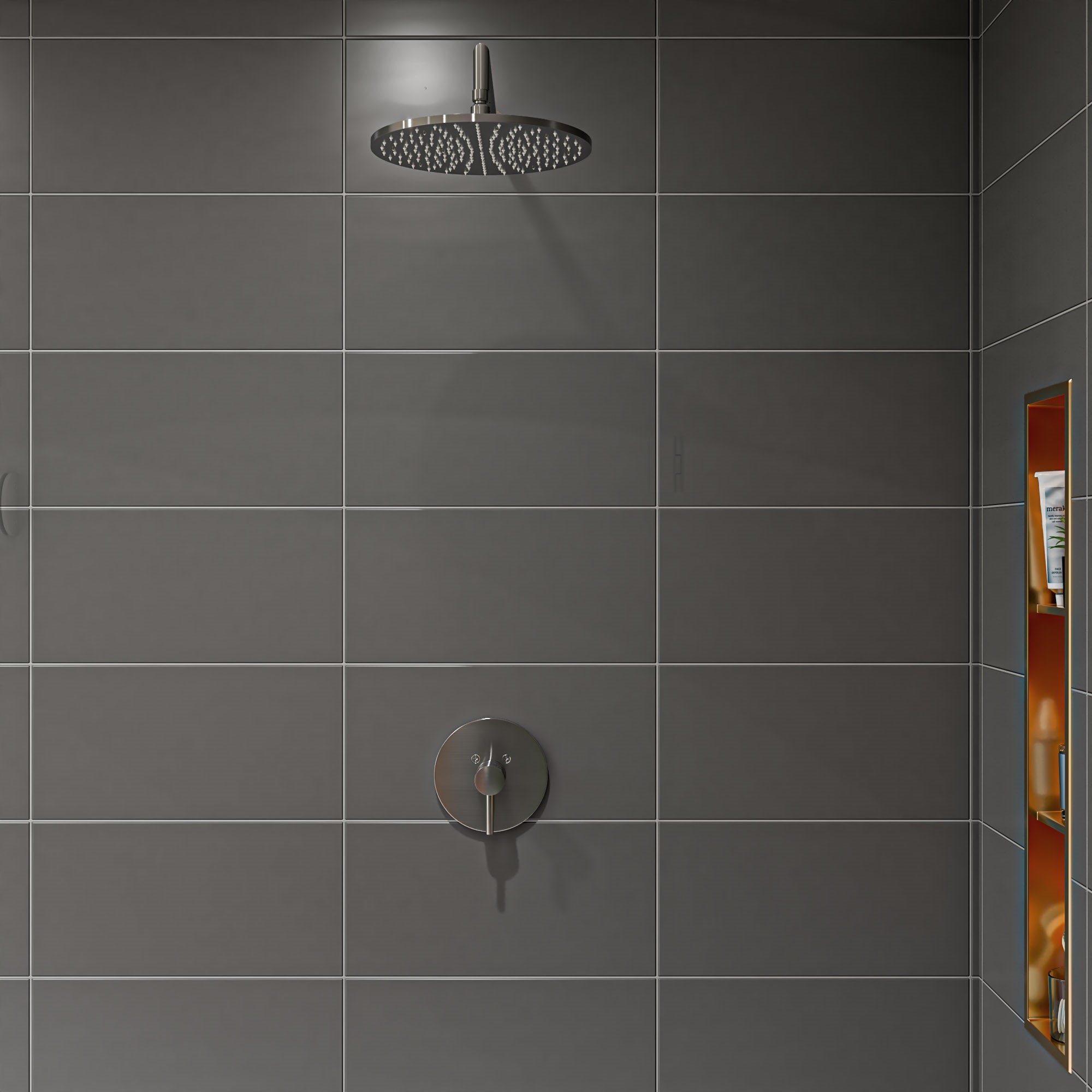 ALFI brand LED12R-BN Brushed Nickel 12" Round Multi Color LED Rain Shower Head, Brass